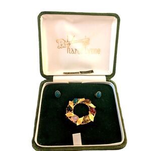 Karen Lynn Vintage Genuine Scarab and matching‎ earrings 12 kt. Gold filled